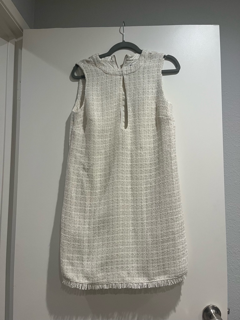 Nwt Walter Bakee Sleeveless Cream Textured Tweed Shift Dress Keyhole